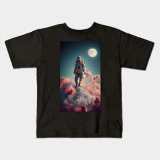 Astronaut standing on colorful clouds in space Kids T-Shirt